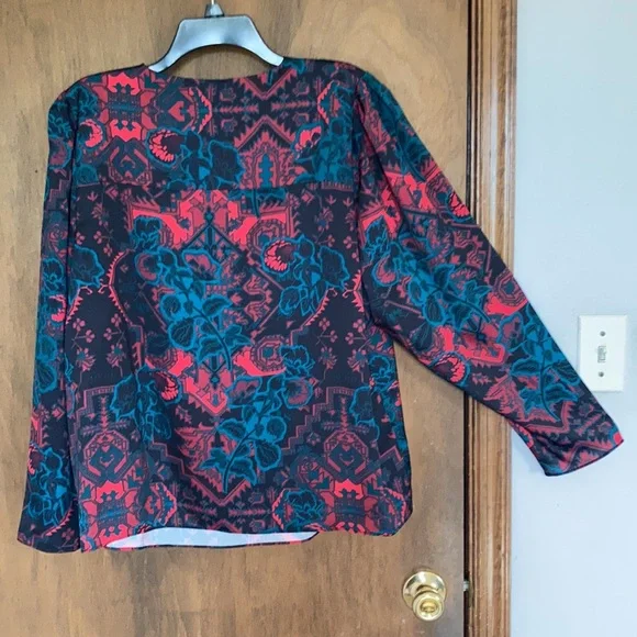 Ella abstract floral printed top office blouse retro vibe 2X - Picture 8 of 17